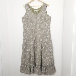 Marie Claire Coquette Green Cotton Blend White Embroidered Flowers Ruffle Dress